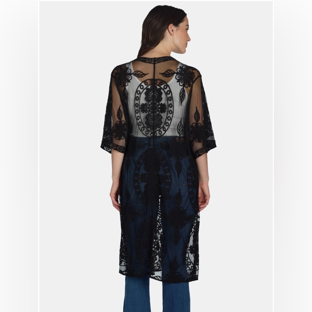 Black Lace Open Front Kimono Size L/Xl